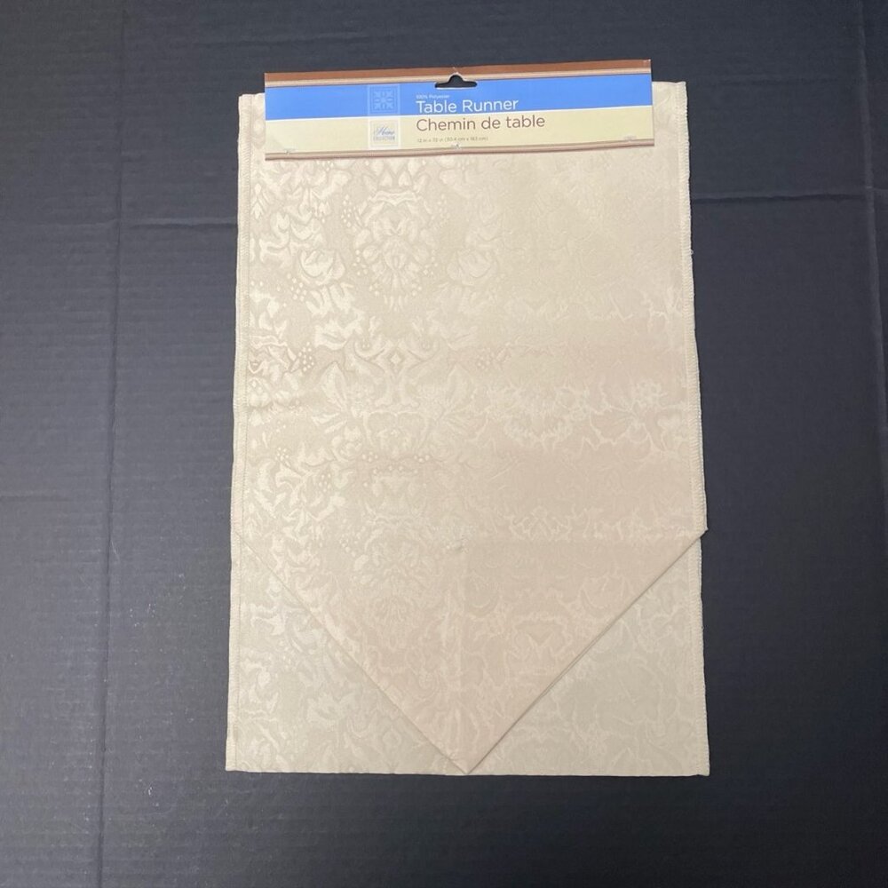 Home Collection Table Runner Ivory‎ Beige Damask Dinner Party Holiday Elegant